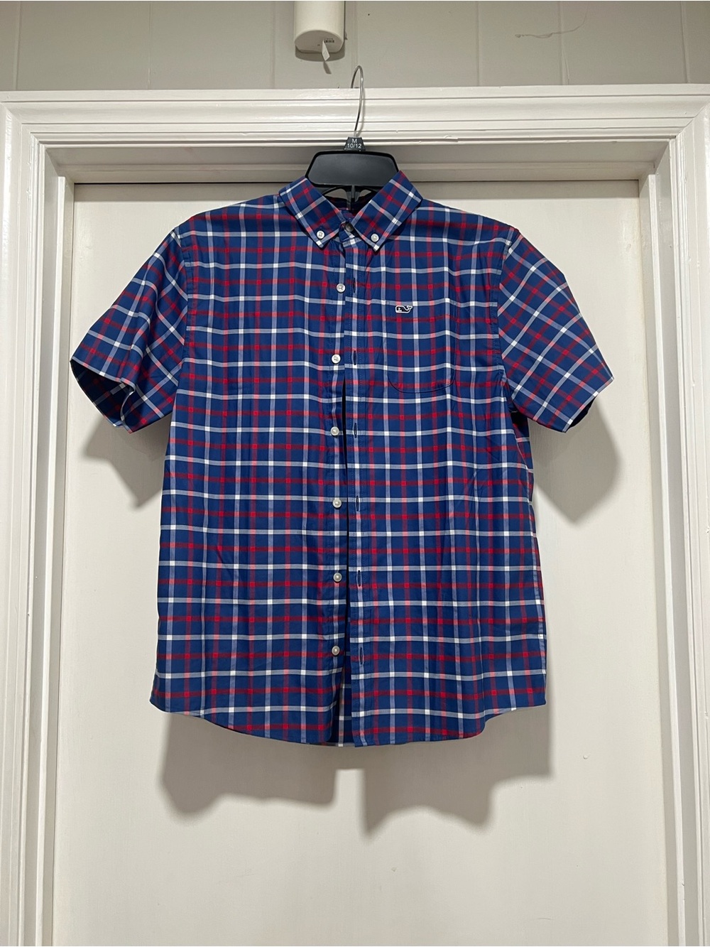 Youth XL Vineyard Vines Short-Sleeve Plaid Button-Down Shirt - Blue/Red